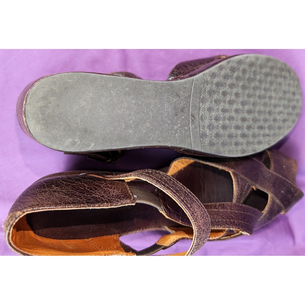 Re-mix Vintage Meadow Brown Croc Sz 9M Buckle Sandals Wedge Platform Leather - Picture 11 of 16
